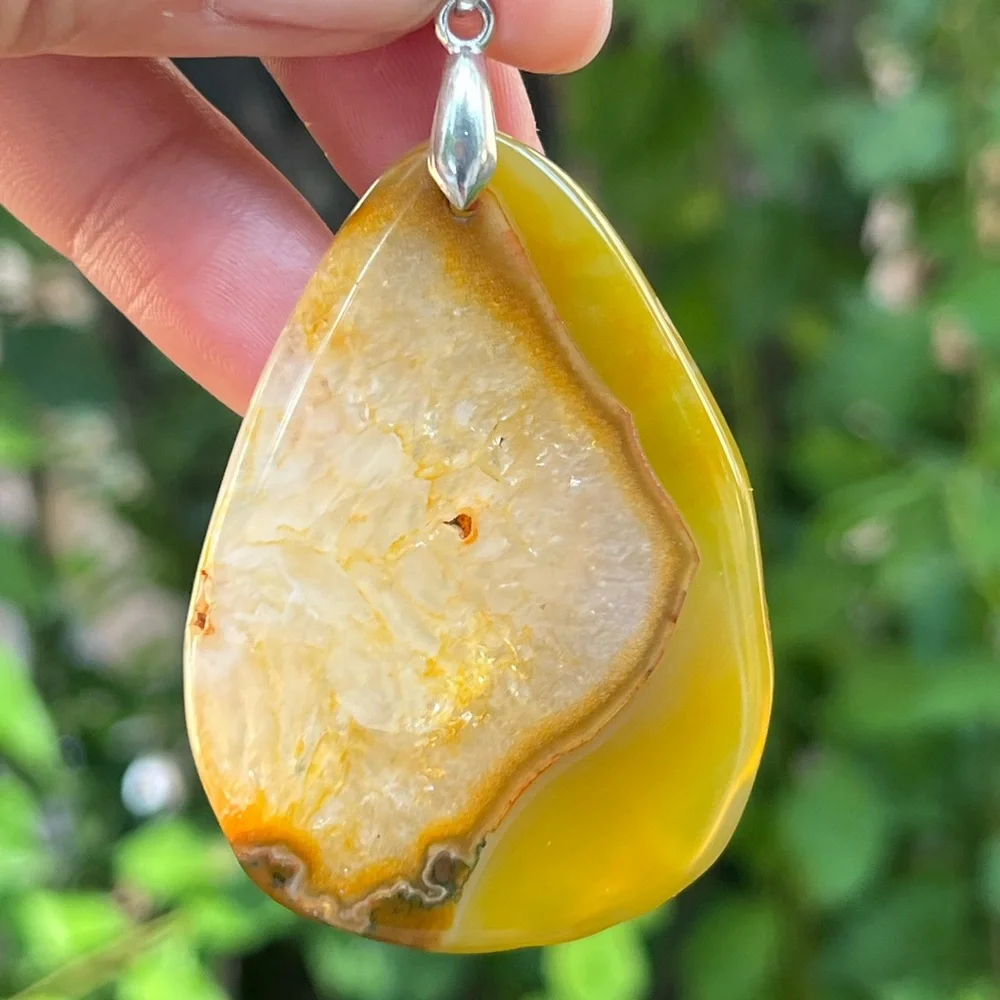 925‎ silver plated natural yellow druzy agate